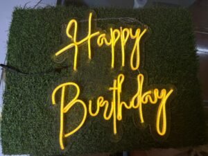Neon Sign - Happy Birthday 18 x 18 (Yellow)
