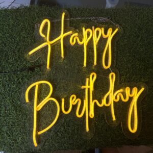 Neon Sign - Happy Birthday 18 x 18 (Yellow)